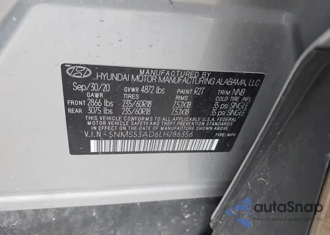 2020 Hyundai Santa Fe Limited from USA, damaged, VIN 5NMS53AD6LH286356